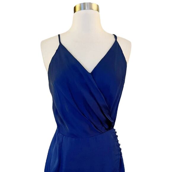 YOUNG FABULOUS and BROKE Blue Wrap Dress Mini Sleeveless V-Neck Satin Small NWT - Picture 4 of 9
